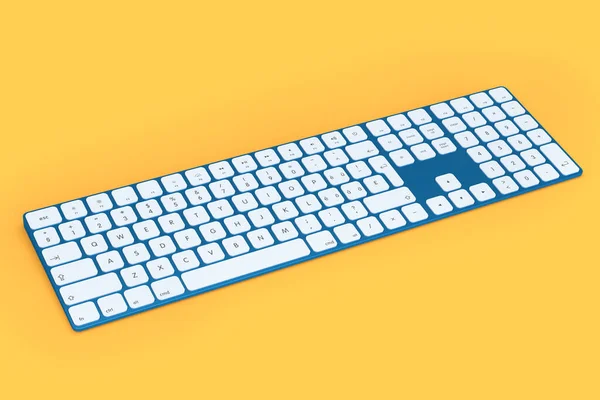 Teclado Moderno Computador Alumínio Azul Com Teclado Numérico Isolado Fundo — Fotografia de Stock