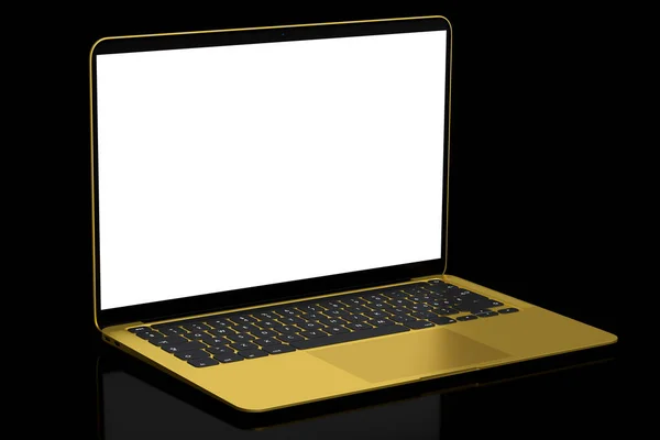 Realistisch Gouden Aluminium Laptop Met Leeg Wit Scherm Geïsoleerd Zwarte — Stockfoto