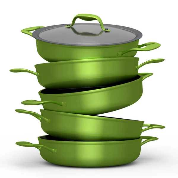 Набор Посуды Нержавеющей Стали Stewpot Хромированной Алюминиевой Посуды Белом Фоне — стоковое фото