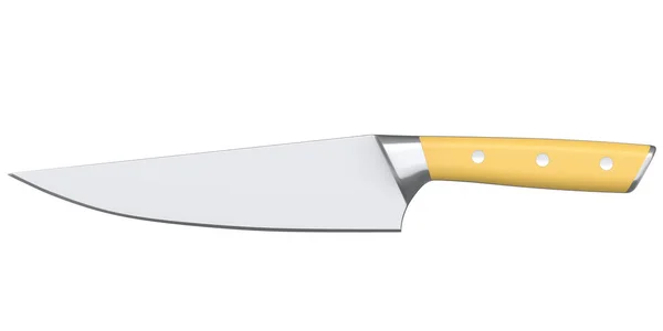 白い背景に木製のハンドルでシェフのキッチンナイフ 肉屋のナイフやプロの台所用品の3Dレンダリング — ストック写真