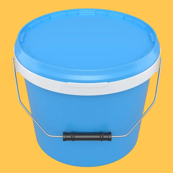 Closed plastic can or buckets of paint with handle on yellow background. — 스톡 사진