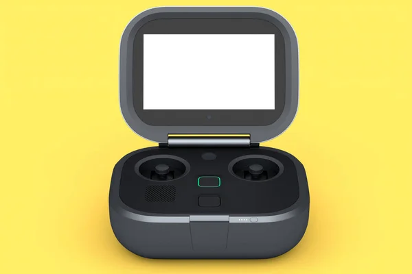 Voando Foto Vídeo Controle Remoto Drone Amarelo Fundo Amarelo Renderização — Fotografia de Stock