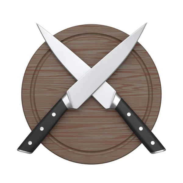 Couteaux de cuisine Chefs sur une planche de bois isolée sur fond blanc. — Photo