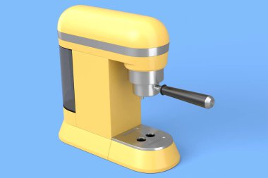 Espresso kahve makinesi, mavi arka planda bir korna..