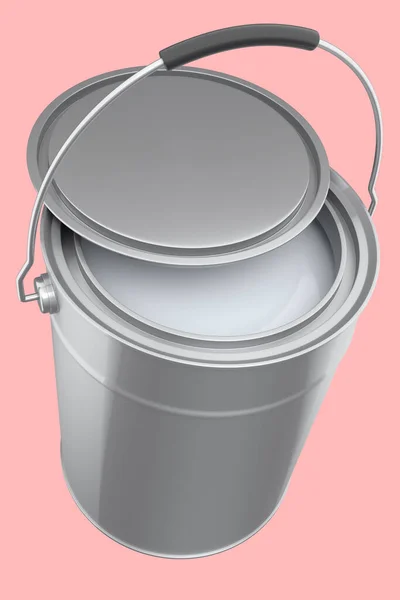 Open Metal Can Buckets Paint Handle Pink Background Render Renovation — Stock Photo, Image