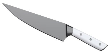 Şefin mutfak bıçağı beyaz arka planda izole edilmiş ahşap saplı. 3 boyutlu kasap bıçağı ya da profesyonel mutfak aletleri.