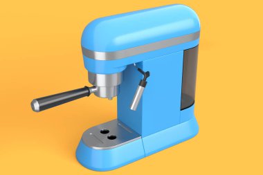 Sarı arka planda kornası olan Espresso kahve makinesi..