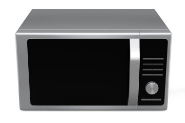 Mutfaktaki ısıtma yiyecekleri için mikrodalga beyaz arka planda izole edilmiş. 3D ev eşyaları, mutfak aleti ve ev aletleri.