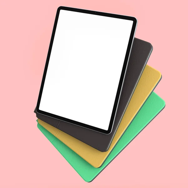 케이스와 분홍색 배경에 컴퓨터 태블릿 렌더링 개념의 크리에이티브 디자이너 컴팩트 — 스톡 사진