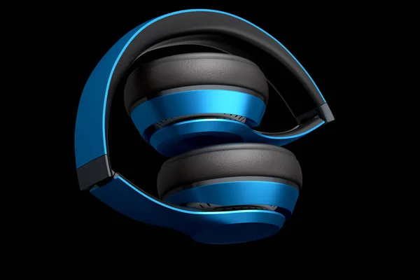 专业游戏耳机隔离在黑色背景 过度耳机的3D渲染和音乐设备的概念 — 图库照片