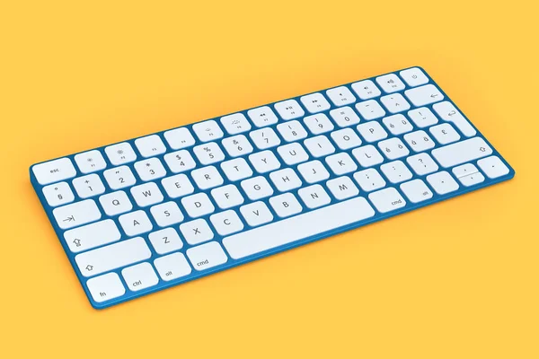 Moderne Blaue Aluminium Computertastatur Mit Ziffernblock Auf Orangefarbenem Hintergrund Rendering — Stockfoto