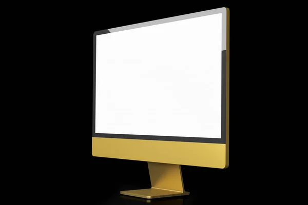 Realistisches Gelbes Computerbildschirmdisplay Isoliert Auf Schwarzem Hintergrund Rendering Von Gold — Stockfoto