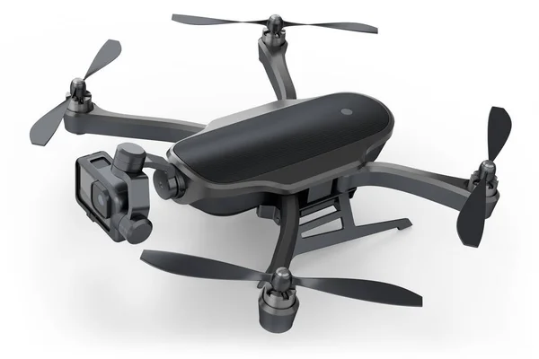 Fotocamere Volanti Video Drone Quadricottero Con Action Camera Isolato Sfondo — Foto Stock