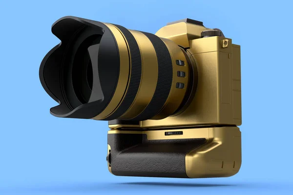 Konzept Einer Nicht Existenten Gold Dslr Kamera Mit Makroobjektiv Auf — Stockfoto