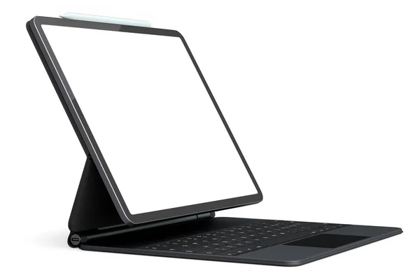 Computer Tablet Mit Tastatur Und Leerem Bildschirm Isoliert Auf Weißem — Stockfoto