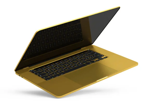 Realistisch Gouden Aluminium Laptop Met Leeg Wit Scherm Geïsoleerd Witte — Stockfoto