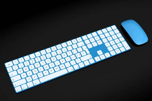 Moderne Blaue Aluminium Computertastatur Mit Ziffernblock Und Maus Isoliert Auf — Stockfoto