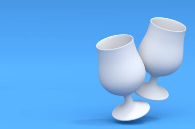 Mavi monokrom arka planda beyaz bira bardakları. Tatillerde alkol kullanımı, Ekim Festivali veya Aziz Patrick Günü