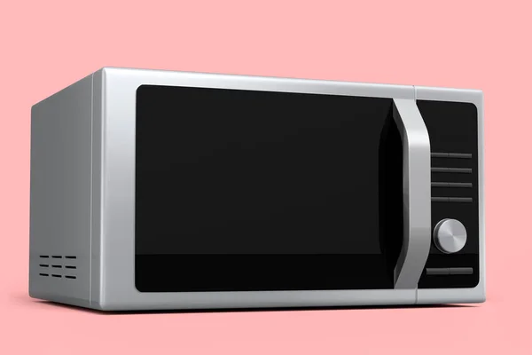 Microwave for heating food on kitchen isolated on pink background. 3d render household items, kitchen device and household appliances.