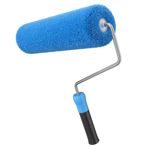 Duvarları boyamak ve beyaz arka plandaki daireyi yenilemek için boya silindiri. 3D render konsepti oda onarımı ve yenileme pankartı