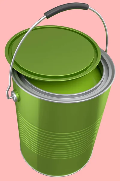 Open Metal Can Buckets Paint Handle Pink Background Render Renovation —  Fotos de Stock