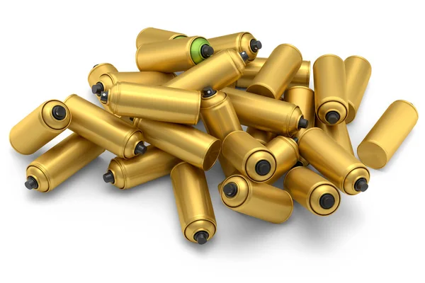 Lots Flying Gold Spray Paint Cans White Background Render Spray — Stock Photo, Image