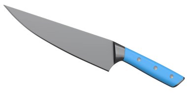 Şefin mutfak bıçağı beyaz arka planda izole edilmiş ahşap saplı. 3 boyutlu kasap bıçağı ya da profesyonel mutfak aletleri.