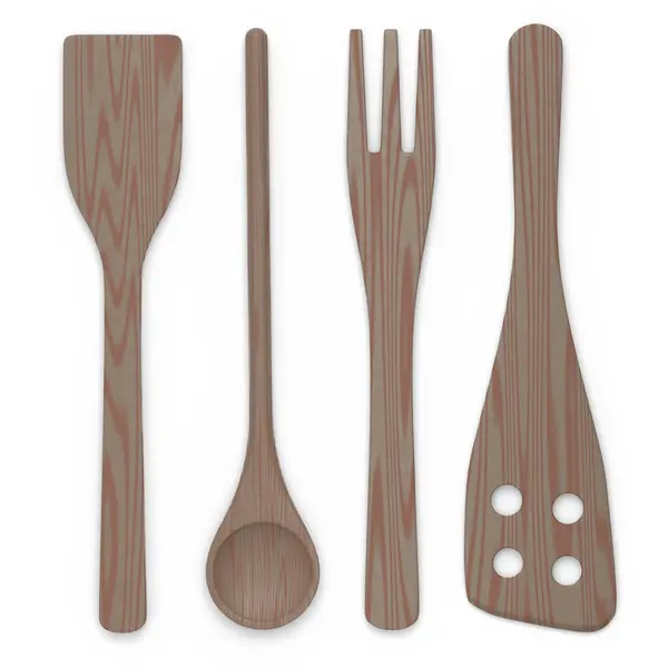 Utensili Cucina Legno Utensili Attrezzature Sfondo Bianco Rendering Utensili Cucina — Foto Stock