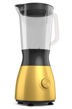 Beyaz arka planda izole edilmiş sağlıklı meyve püresi yapmak için elektrikli blender. Yemek pişirmek için 3D mutfak aleti