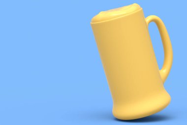 Mavi tek renkli arka planda izole edilmiş buzlu bardak taze bira. Tatillerde alkol kullanımı, Ekim Festivali veya Aziz Patrick Günü