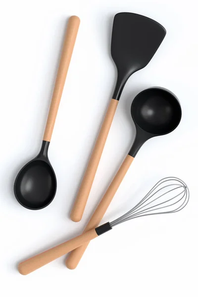 Ξύλινα Σκεύη Κουζίνας Εργαλεία Και Εξοπλισμός Λευκό Φόντο Καθιστούν Εργαλεία — Φωτογραφία Αρχείου