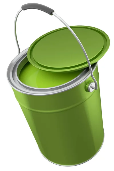 Open Metal Can Buckets Paint Handle White Background Render Renovation — стоковое фото