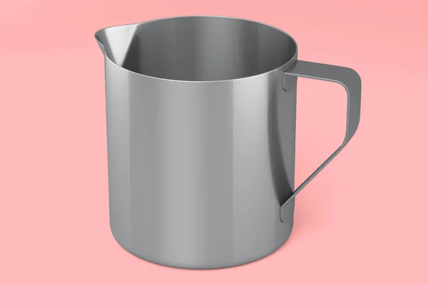 Stainless Steel Milk Frothing Pitcher Cup Handle Isolated Pink Background — Stock Photo, Image