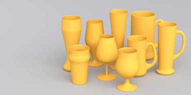 Gri monokrom arka planda bir dizi taze bira. Tatillerde alkol kullanımı, Ekim Festivali veya Aziz Patrick Günü