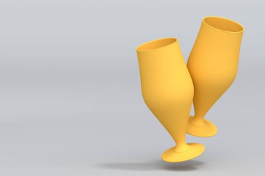 Gri monokrom arka planda sarı bira bardakları. Tatillerde alkol kullanımı, Ekim Festivali veya Aziz Patrick Günü