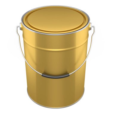 Kapalı metal kutu ya da beyaz arka planda tutacağı olan boya kovaları. 3D yenileme konsepti ve iç tasarım