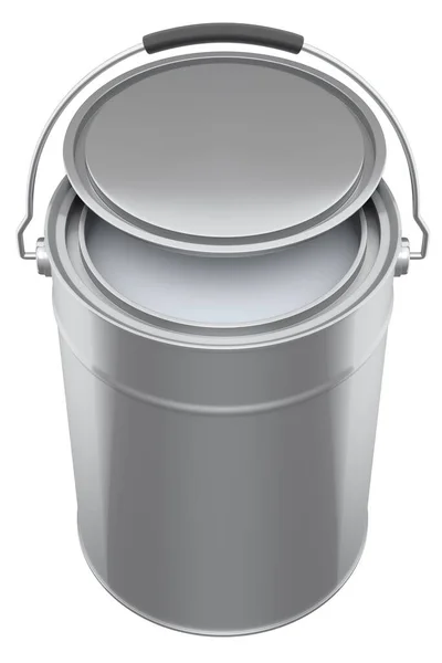 敞开的金属罐或装有白色背景手柄的油漆桶 翻新概念和室内设计的三维渲染 — 图库照片
