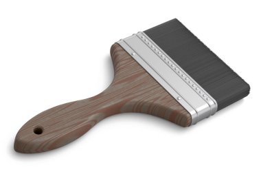 Tamir işleri için boya fırçası ve beyaz arka planda izole edilmiş inşaat. 3 boyutlu yenileme konsepti ve iç tasarım