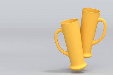 Gri monokrom arka planda sarı bira bardakları. Tatillerde alkol kullanımı, Ekim Festivali veya Aziz Patrick Günü