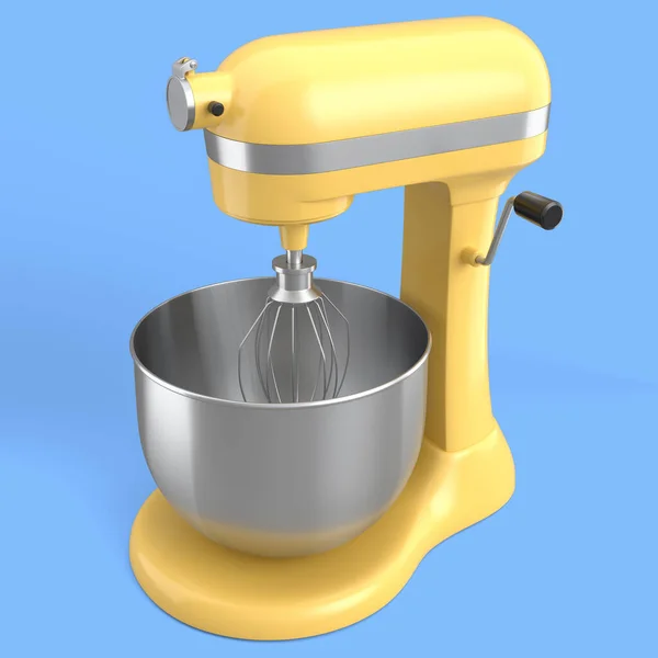 现代厨房搅拌器 可在蓝色背景上烘烤 3D渲染家庭厨房工具和烹饪 混合和搅拌配件 — 图库照片
