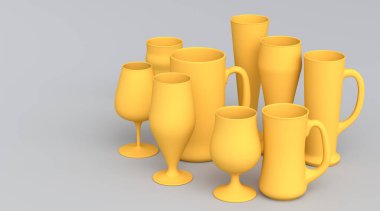 Gri monokrom arka planda bir dizi taze bira. Tatillerde alkol kullanımı, Ekim Festivali veya Aziz Patrick Günü