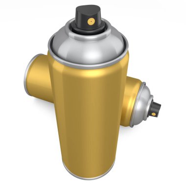 Beyaz arka planda izole edilmiş sprey boya kutuları. 3D render sprey boya şişesi ve şeker kutusu.