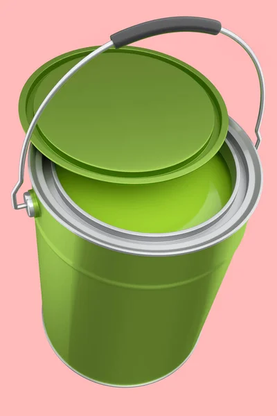 Open Metal Can Buckets Paint Handle Pink Background Render Renovation —  Fotos de Stock