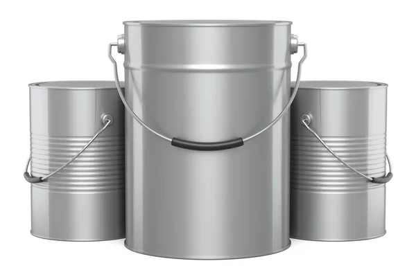 Set Metal Can Buckets Paint Row Pattern White Background Render — Stock Photo, Image