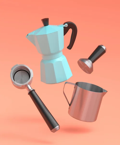 Espresso Coffee Machine Horn Geyser Coffee Maker Preparing Breakfast Coral — 图库照片