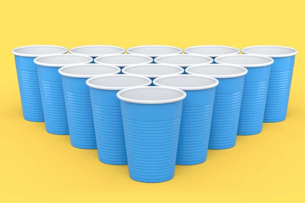 Set Plastic Disposable Party Cup Isolated Yellow Background Render Take — Stockfoto