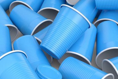 Beyaz arka planda izole edilmiş plastik tek kullanımlık parti bardağı. Meyve suyu, taze, bira için 3D servis bardağı.