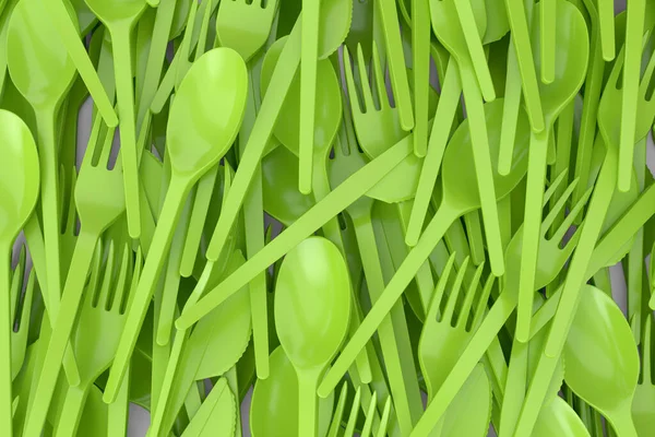 Heap Disposable Utensils Spoon Fork Knife White Background Render Concept —  Fotos de Stock