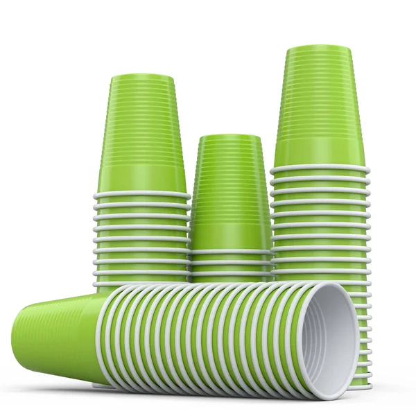 Set Plastic Disposable Party Cup Isolated White Background Render Take — Fotografia de Stock