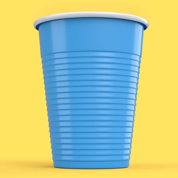 Plastic Disposable Party Cup Isolated Yellow Background Render Take Away — Stok Foto